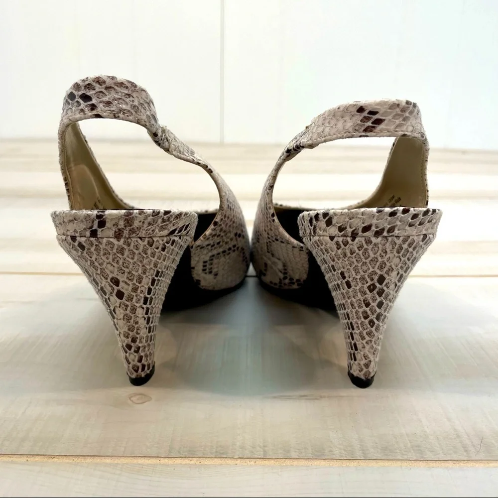 Bar III Snake Look Cream Black Sling-Back Heels Tanyaf Size 8 - Picture 6 of 8